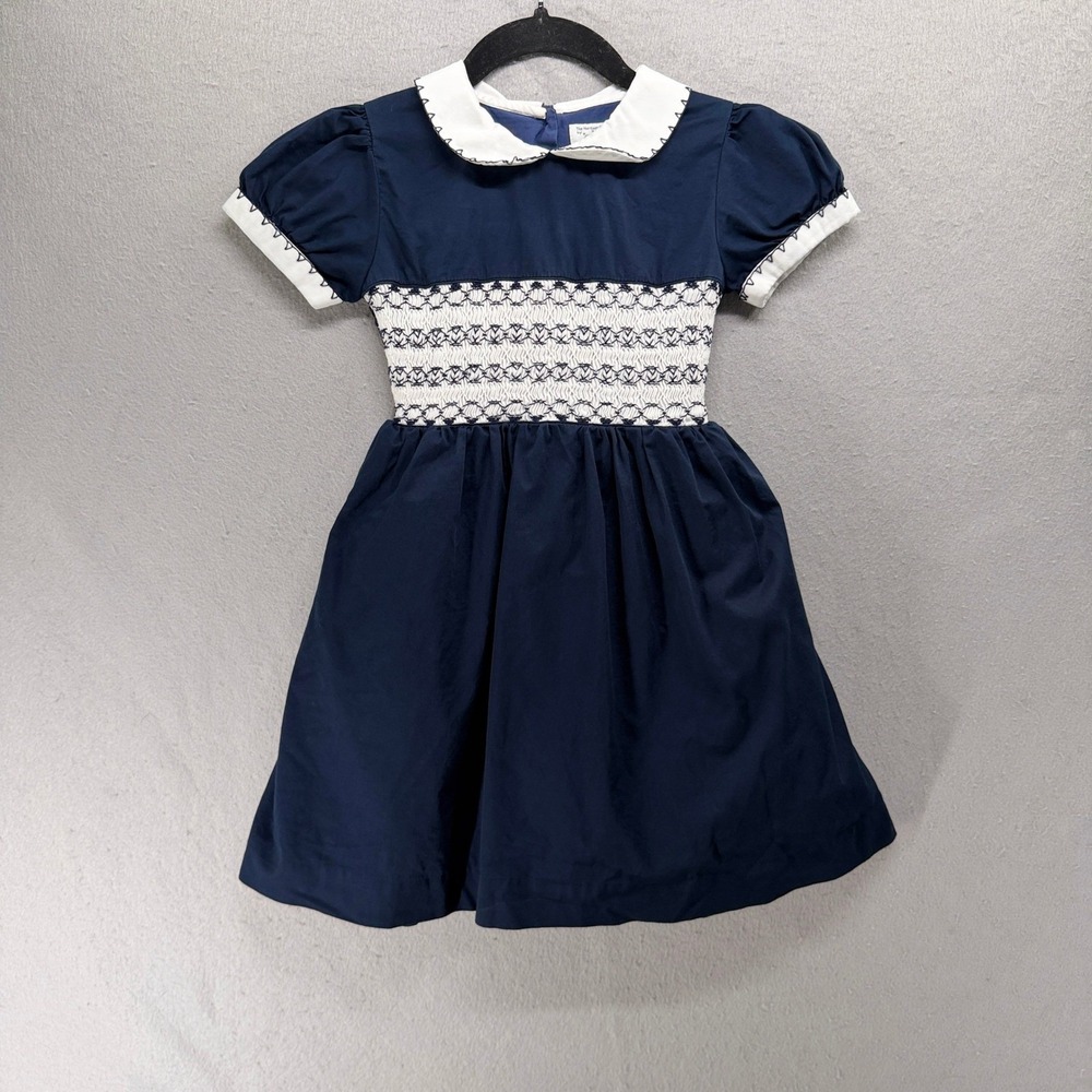 Rachel Riley Heritage Collection Dress Girls 6Y Peter Pan Collar Navy‎ Smocked